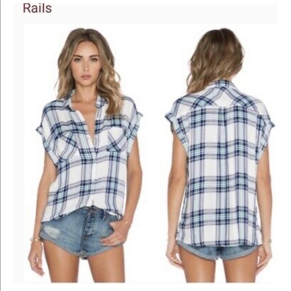 RAILS Britt Plaid Cap Sleeve Button Down Shirt